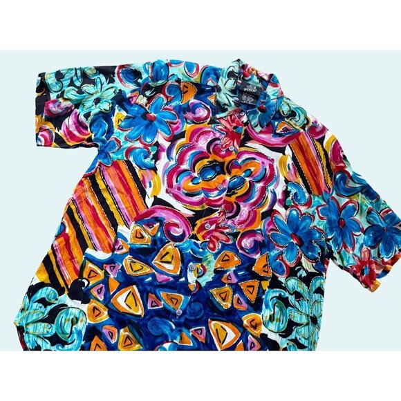 Vintage 80s 90s SASSON Abstract Floral Full Button Blouse Shirt Top Sz M - Picture 3 of 8